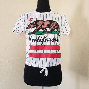 California Short Sleeve T-Shirt Stripe Tied Front